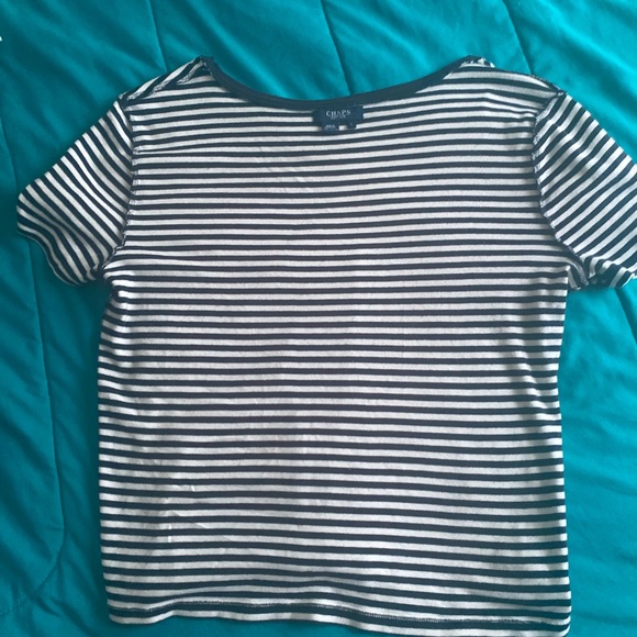Chaps Black and White Striped Short Sleeve Tee - Picture 1 of 9